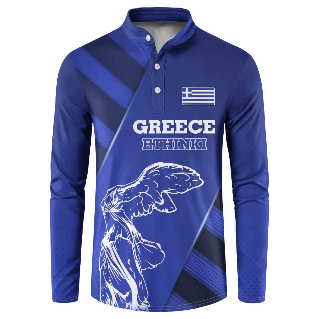 Greek Pride Button Sweatshirt with Ancient Sculpture and National Map Graphic