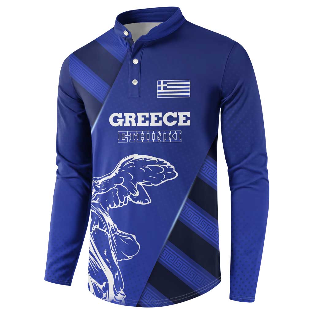 Greek Pride Button Sweatshirt with Ancient Sculpture and National Map Graphic