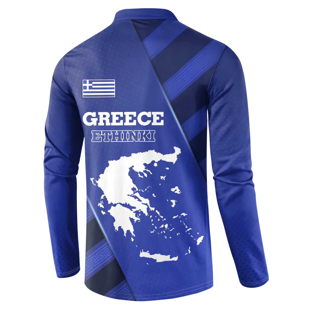Greek Pride Button Sweatshirt with Ancient Sculpture and National Map Graphic