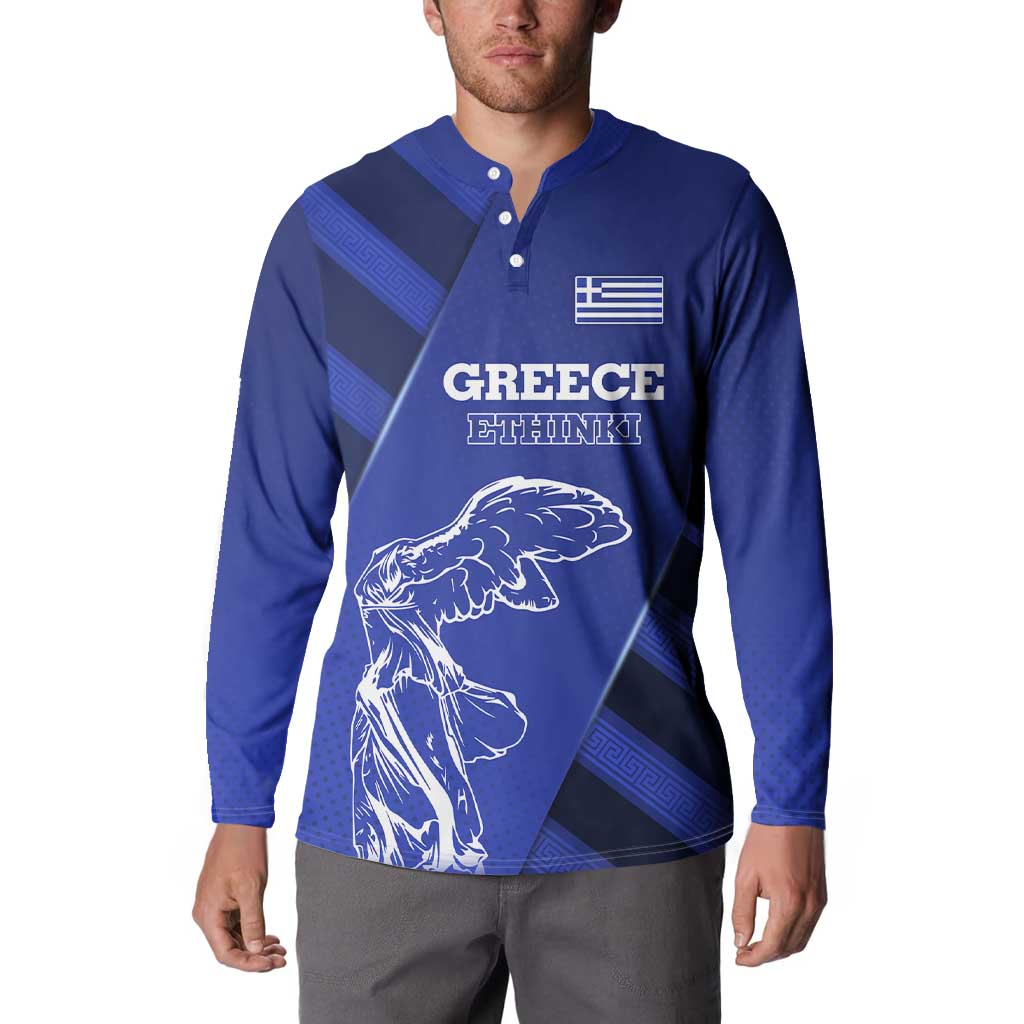 Greek Pride Button Sweatshirt with Ancient Sculpture and National Map Graphic