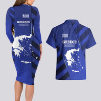 Greek Pride Couples Matching Long Sleeve Bodycon Dress and Hawaiian Shirt with Ancient Sculpture and National Map Graphic
