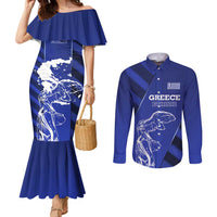 Greek Pride Couples Matching Mermaid Dress and Long Sleeve Button Shirt with Ancient Sculpture and National Map Graphic