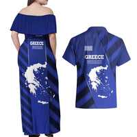 Greek Pride Couples Matching Off Shoulder Maxi Dress and Hawaiian Shirt with Ancient Sculpture and National Map Graphic