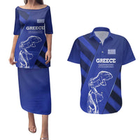 Greek Pride Couples Matching Puletasi and Hawaiian Shirt with Ancient Sculpture and National Map Graphic