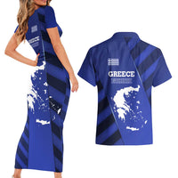 Greek Pride Couples Matching Short Sleeve Bodycon Dress and Hawaiian Shirt with Ancient Sculpture and National Map Graphic