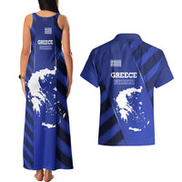 Greek Pride Couples Matching Tank Maxi Dress and Hawaiian Shirt with Ancient Sculpture and National Map Graphic
