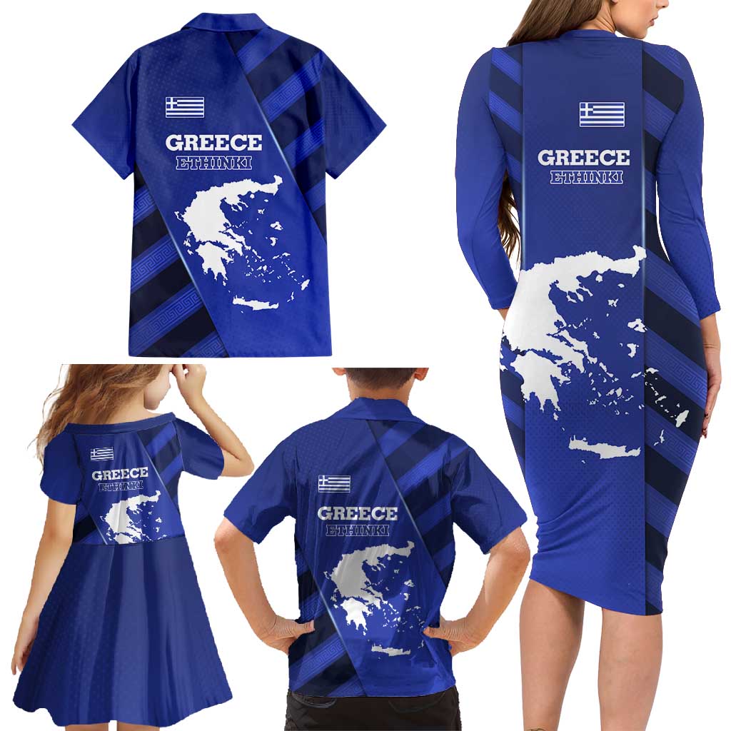 Greek Pride Family Matching Long Sleeve Bodycon Dress and Hawaiian Shirt with Ancient Sculpture and National Map Graphic