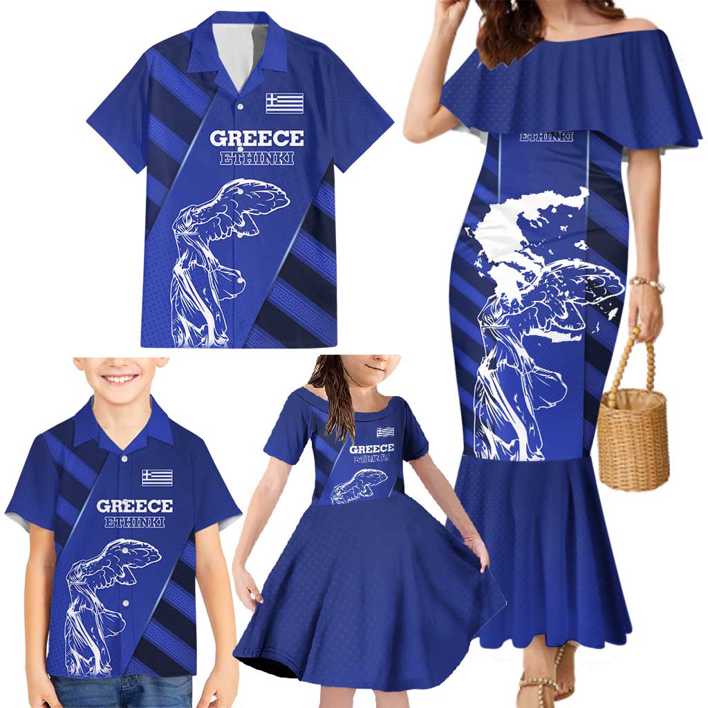 Greek Pride Family Matching Mermaid Dress and Hawaiian Shirt with Ancient Sculpture and National Map Graphic