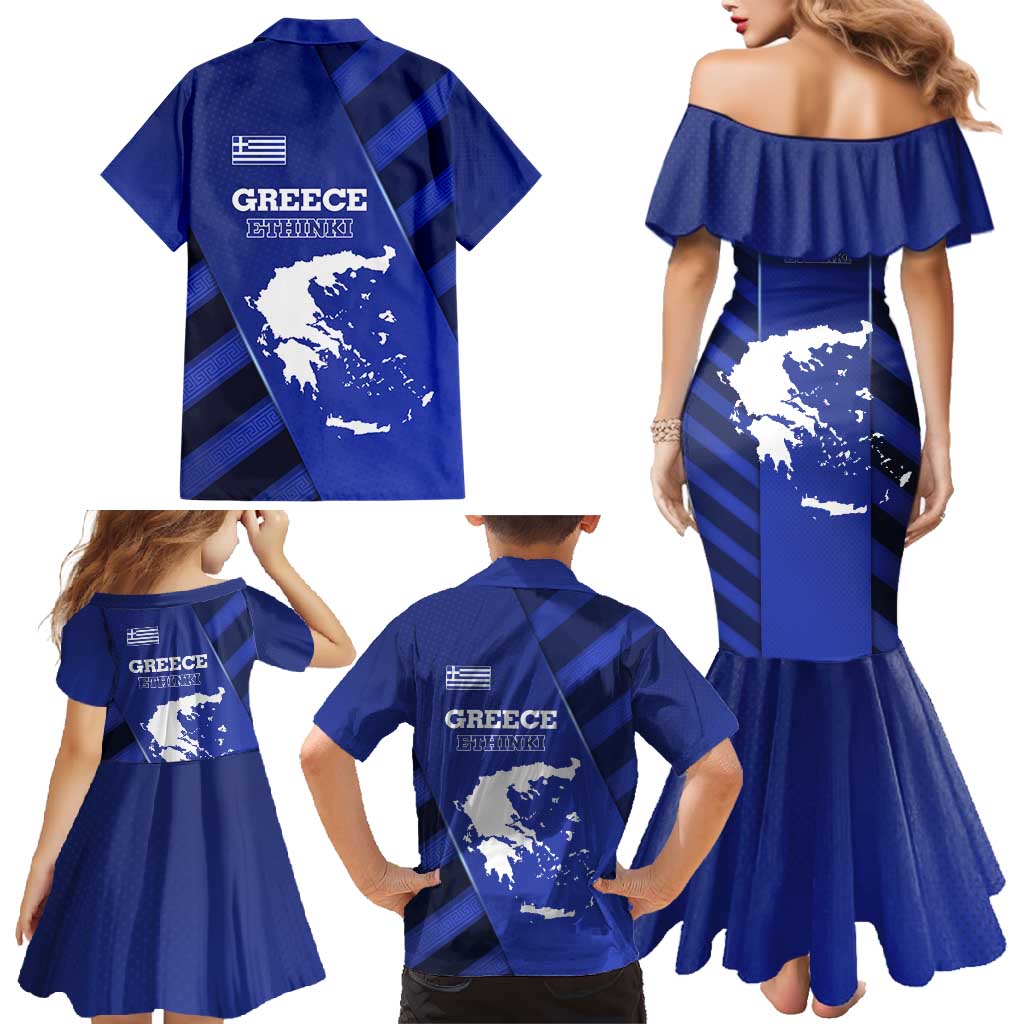 Greek Pride Family Matching Mermaid Dress and Hawaiian Shirt with Ancient Sculpture and National Map Graphic