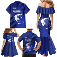 Greek Pride Family Matching Mermaid Dress and Hawaiian Shirt with Ancient Sculpture and National Map Graphic