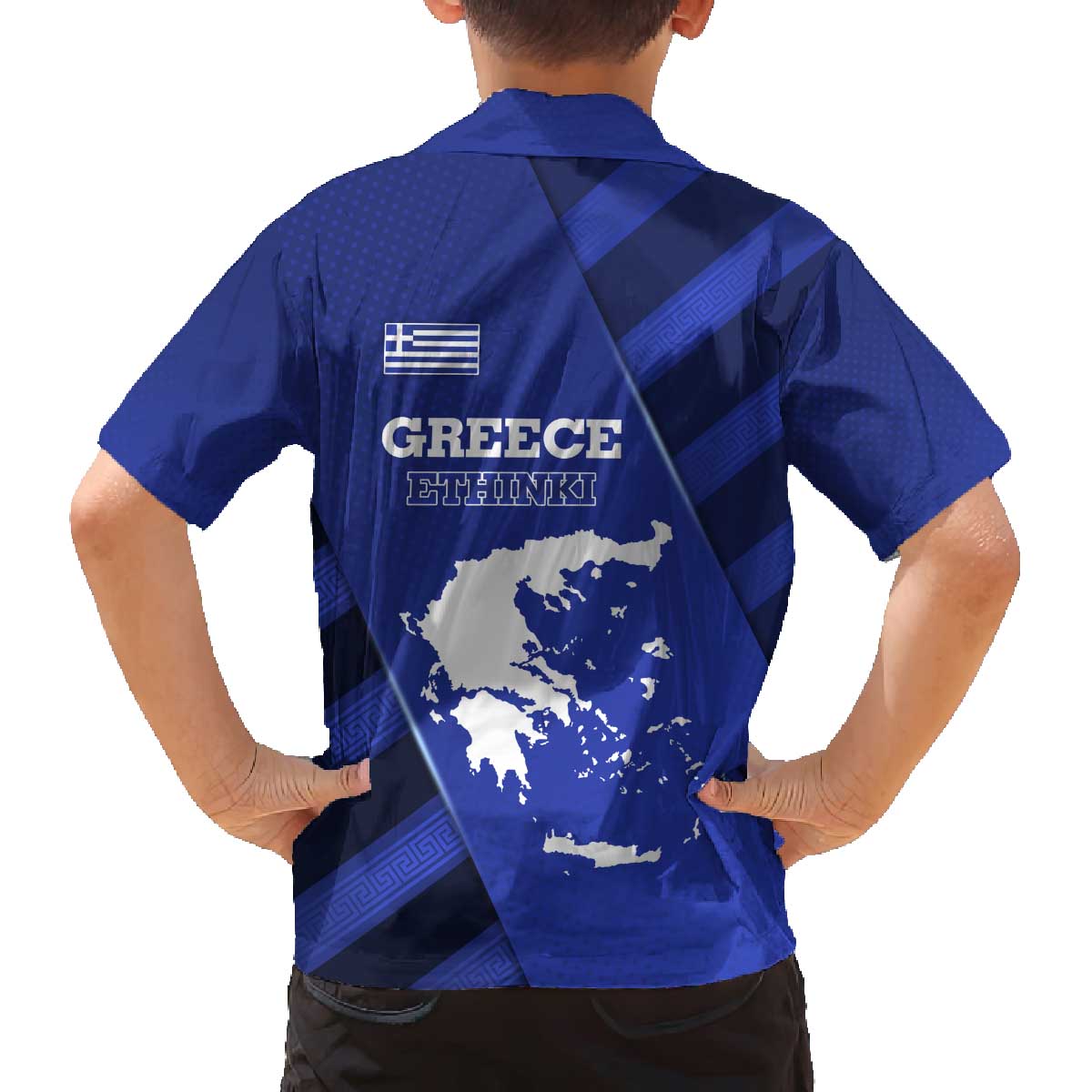 Greek Pride Family Matching Off The Shoulder Long Sleeve Dress and Hawaiian Shirt with Ancient Sculpture and National Map Graphic