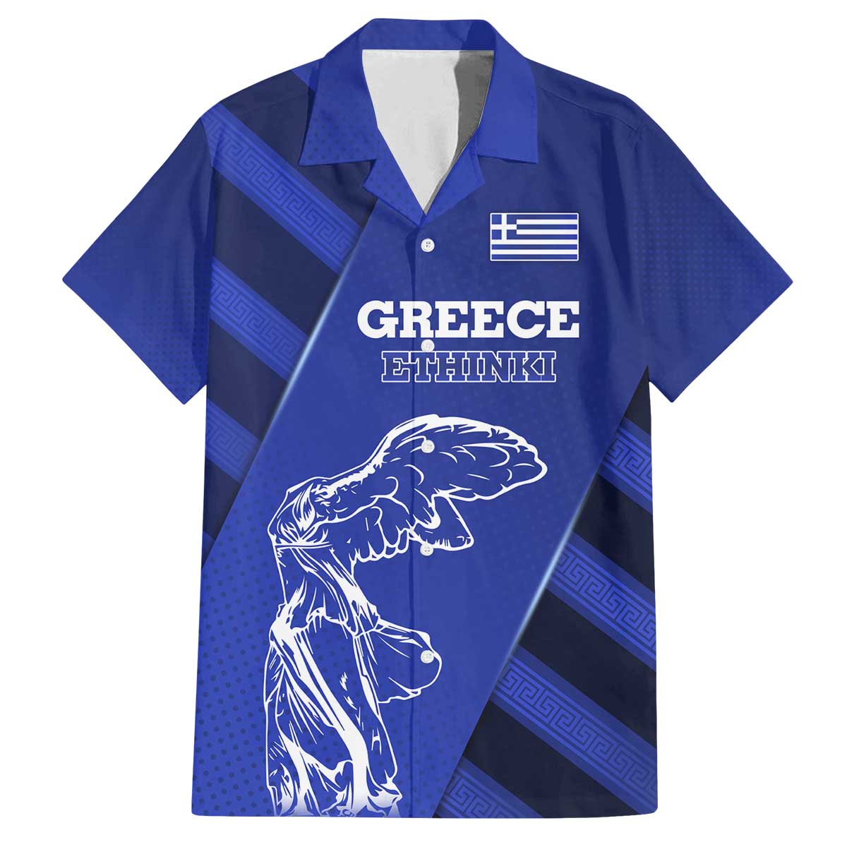 Greek Pride Family Matching Off The Shoulder Long Sleeve Dress and Hawaiian Shirt with Ancient Sculpture and National Map Graphic