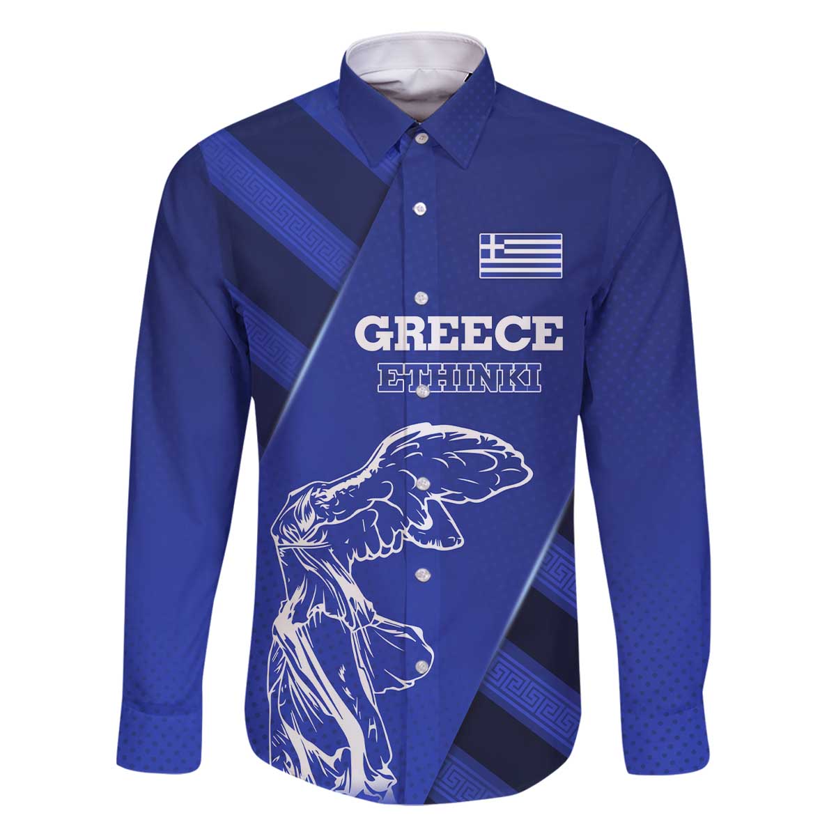 Greek Pride Family Matching Off The Shoulder Long Sleeve Dress and Hawaiian Shirt with Ancient Sculpture and National Map Graphic