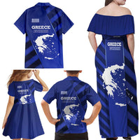 Greek Pride Family Matching Off Shoulder Maxi Dress and Hawaiian Shirt with Ancient Sculpture and National Map Graphic