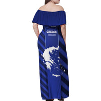 Greek Pride Family Matching Off Shoulder Maxi Dress and Hawaiian Shirt with Ancient Sculpture and National Map Graphic