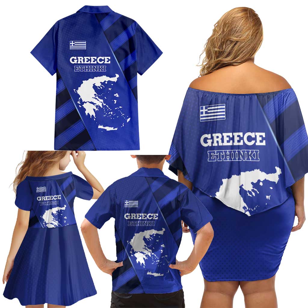 Greek Pride Family Matching Off Shoulder Short Dress and Hawaiian Shirt with Ancient Sculpture and National Map Graphic