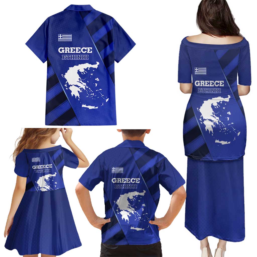 Greek Pride Family Matching Puletasi and Hawaiian Shirt with Ancient Sculpture and National Map Graphic