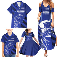 Greek Pride Family Matching Summer Maxi Dress and Hawaiian Shirt with Ancient Sculpture and National Map Graphic