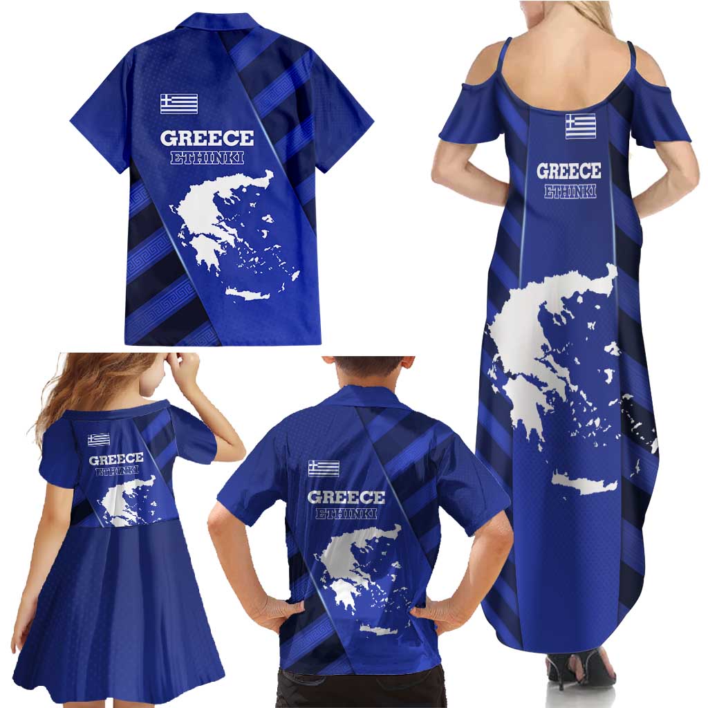 Greek Pride Family Matching Summer Maxi Dress and Hawaiian Shirt with Ancient Sculpture and National Map Graphic