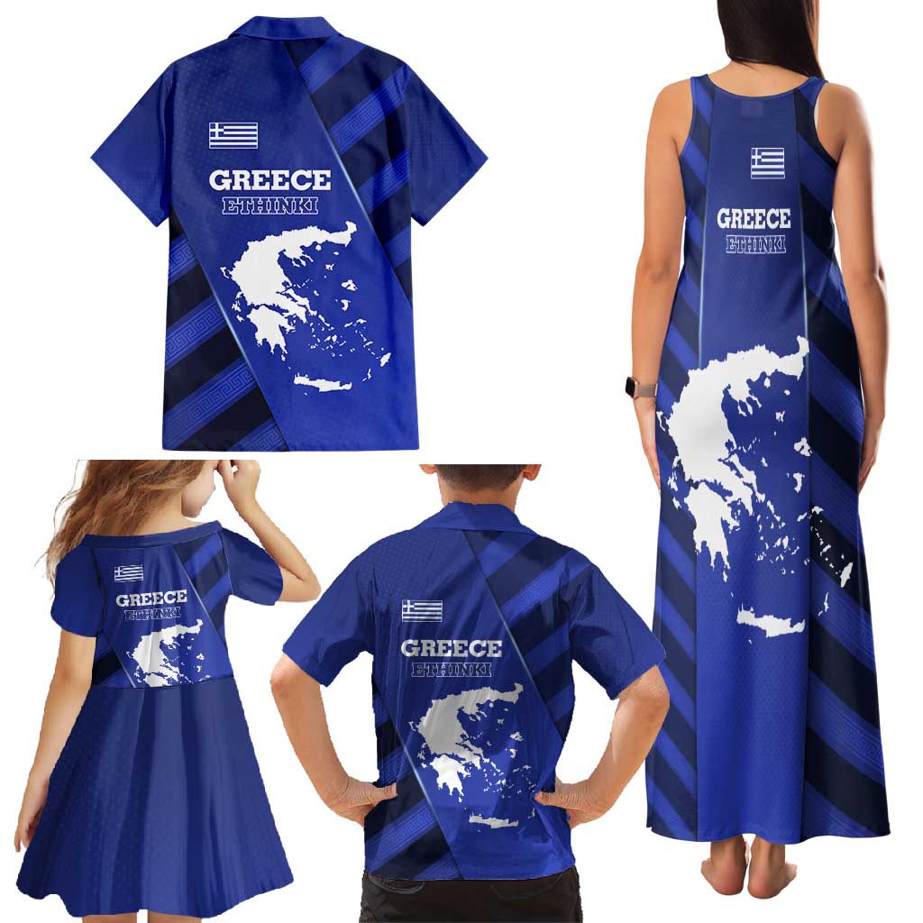 Greek Pride Family Matching Tank Maxi Dress and Hawaiian Shirt with Ancient Sculpture and National Map Graphic