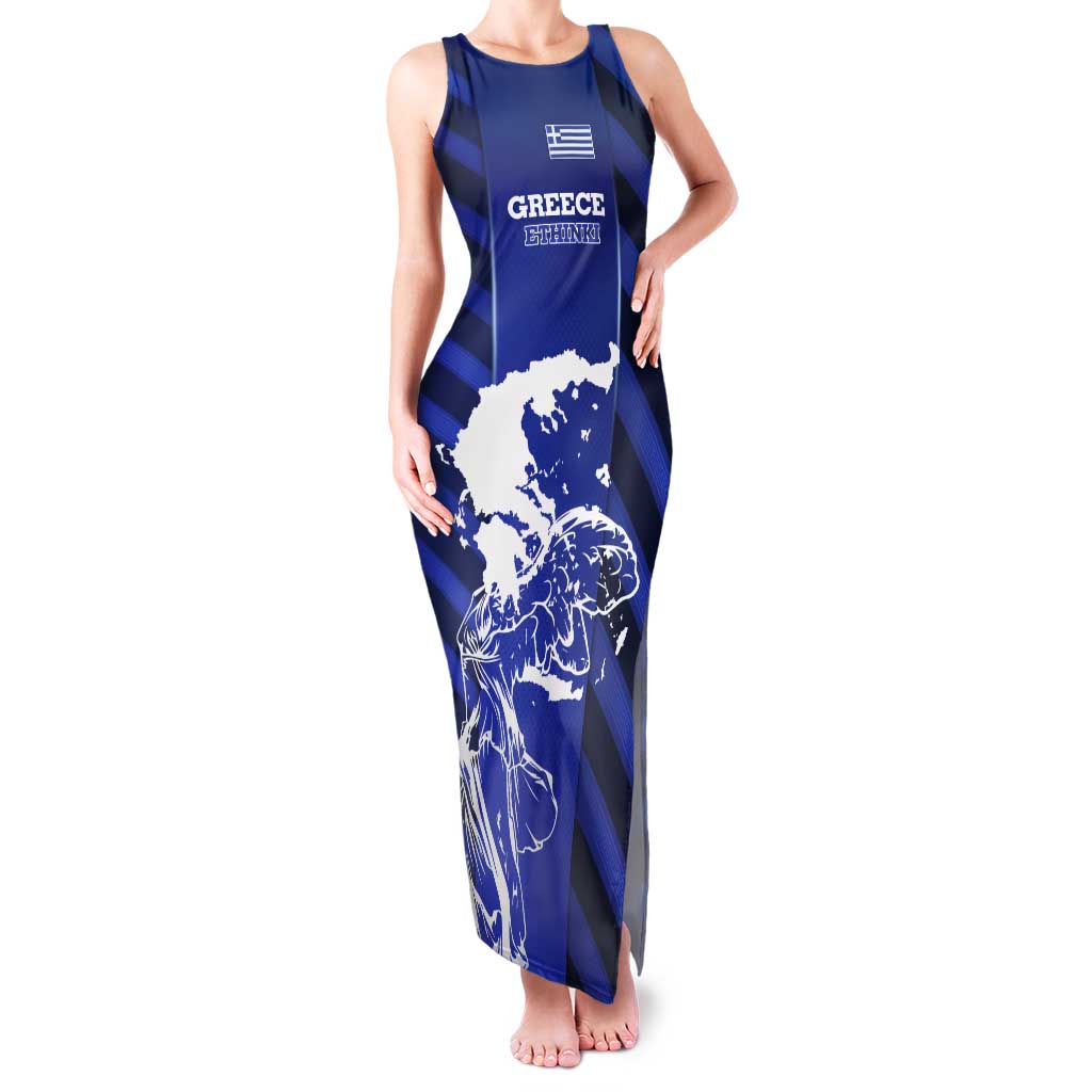 Greek Pride Family Matching Tank Maxi Dress and Hawaiian Shirt with Ancient Sculpture and National Map Graphic