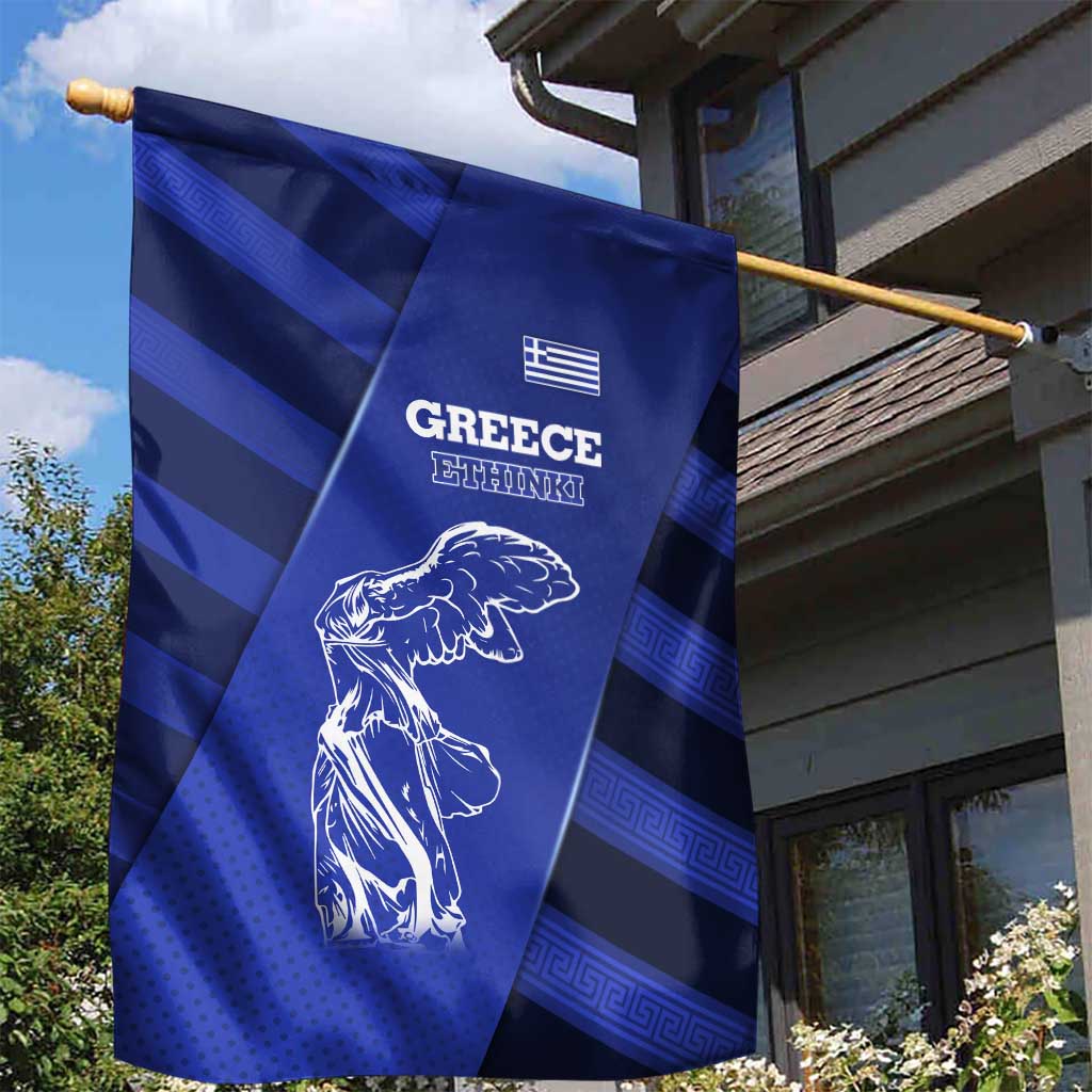 Greek Pride Garden Flag with Ancient Sculpture and National Map Graphic