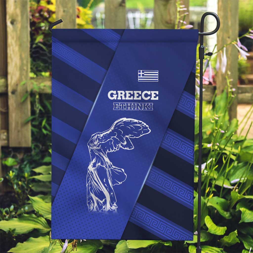 Greek Pride Garden Flag with Ancient Sculpture and National Map Graphic