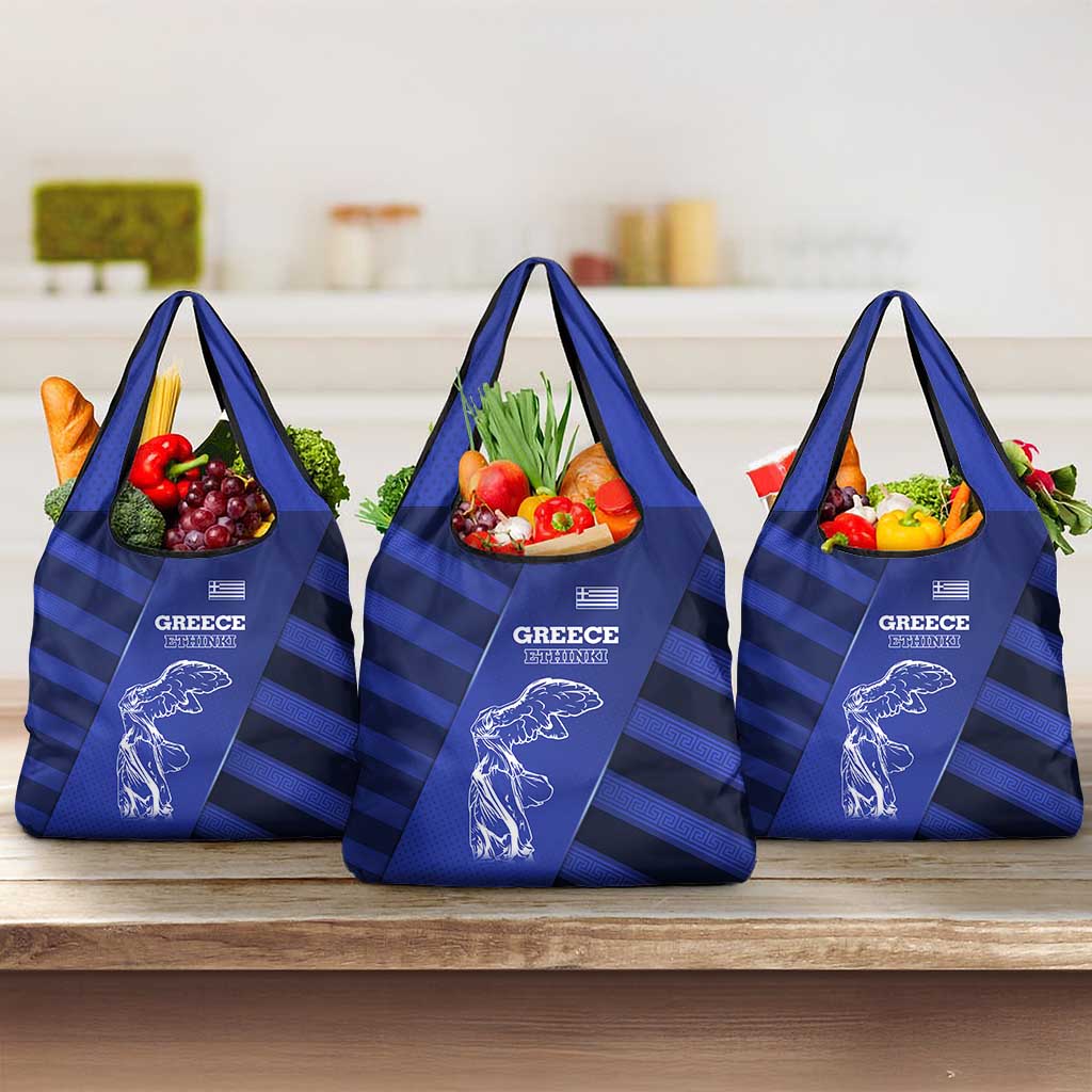 Greek Pride Grocery Bag with Ancient Sculpture and National Map Graphic