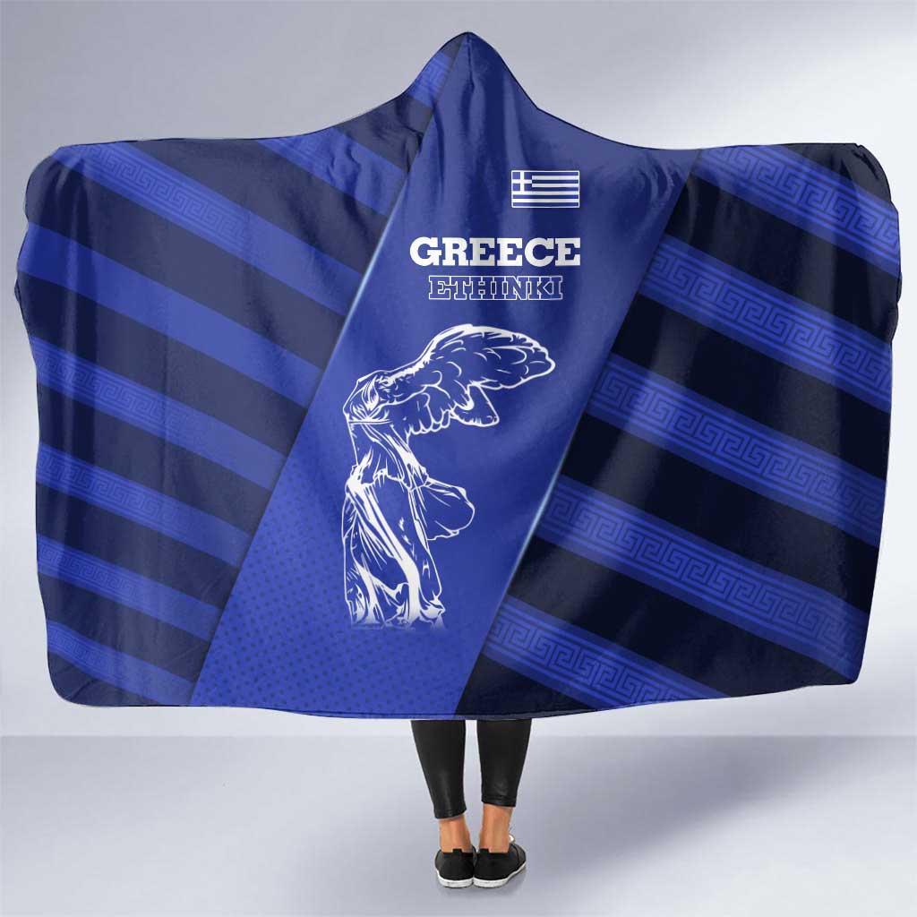 Greek Pride Hooded Blanket with Ancient Sculpture and National Map Graphic