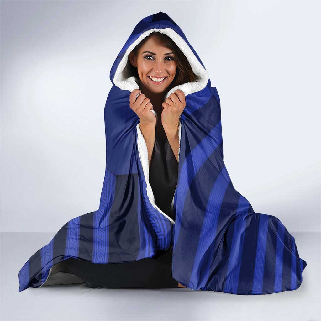 Greek Pride Hooded Blanket with Ancient Sculpture and National Map Graphic