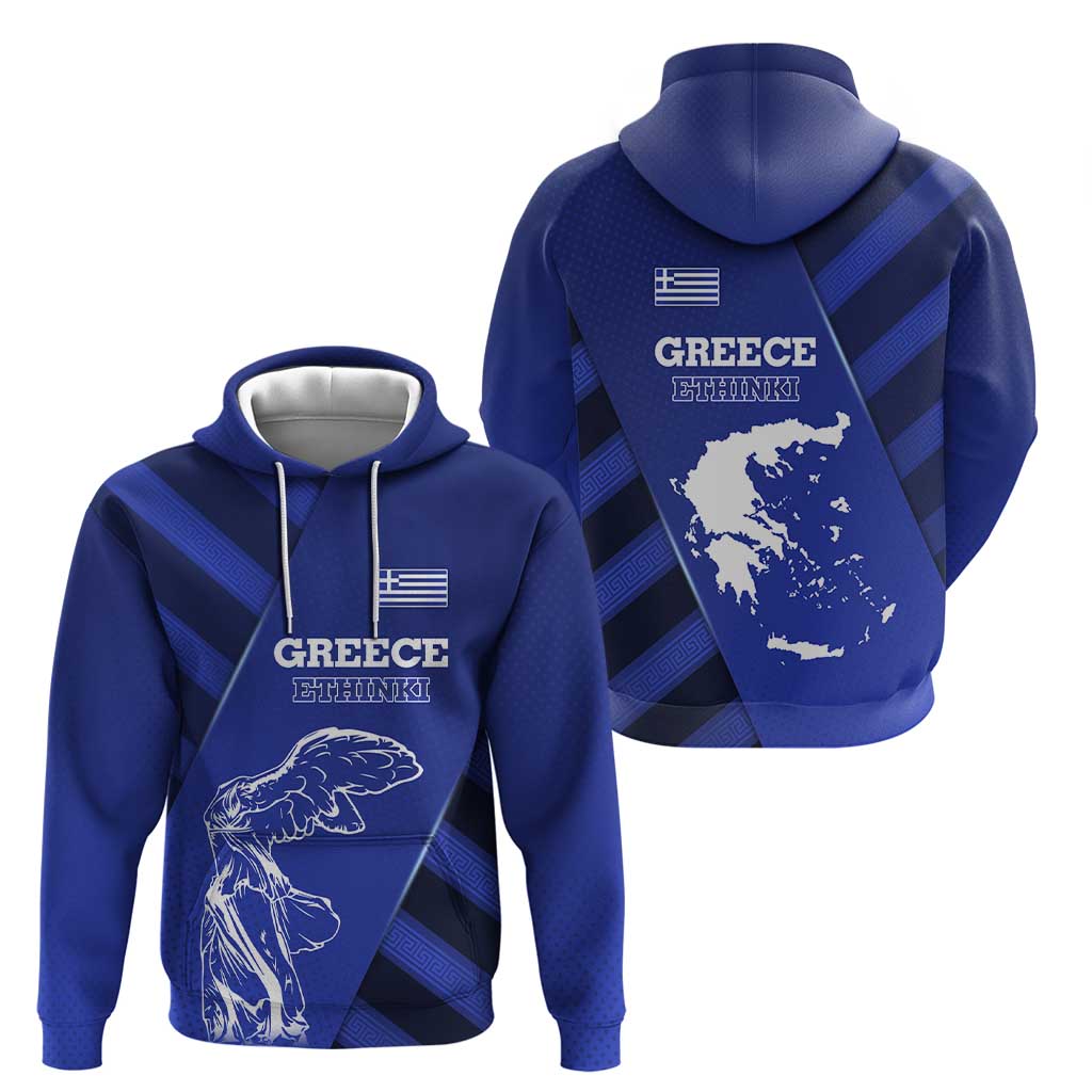 Greek Pride Hoodie with Ancient Sculpture and National Map Graphic