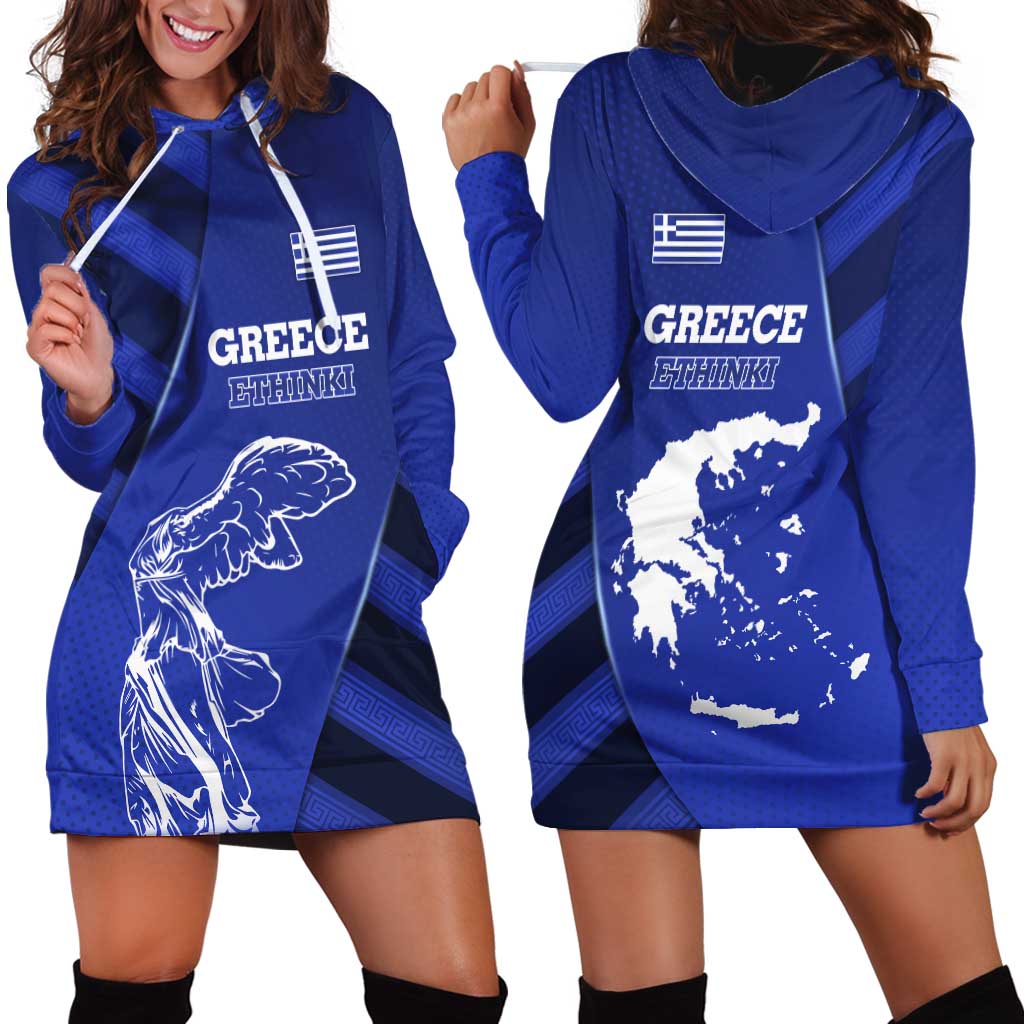 Greek Pride Hoodie Dress with Ancient Sculpture and National Map Graphic
