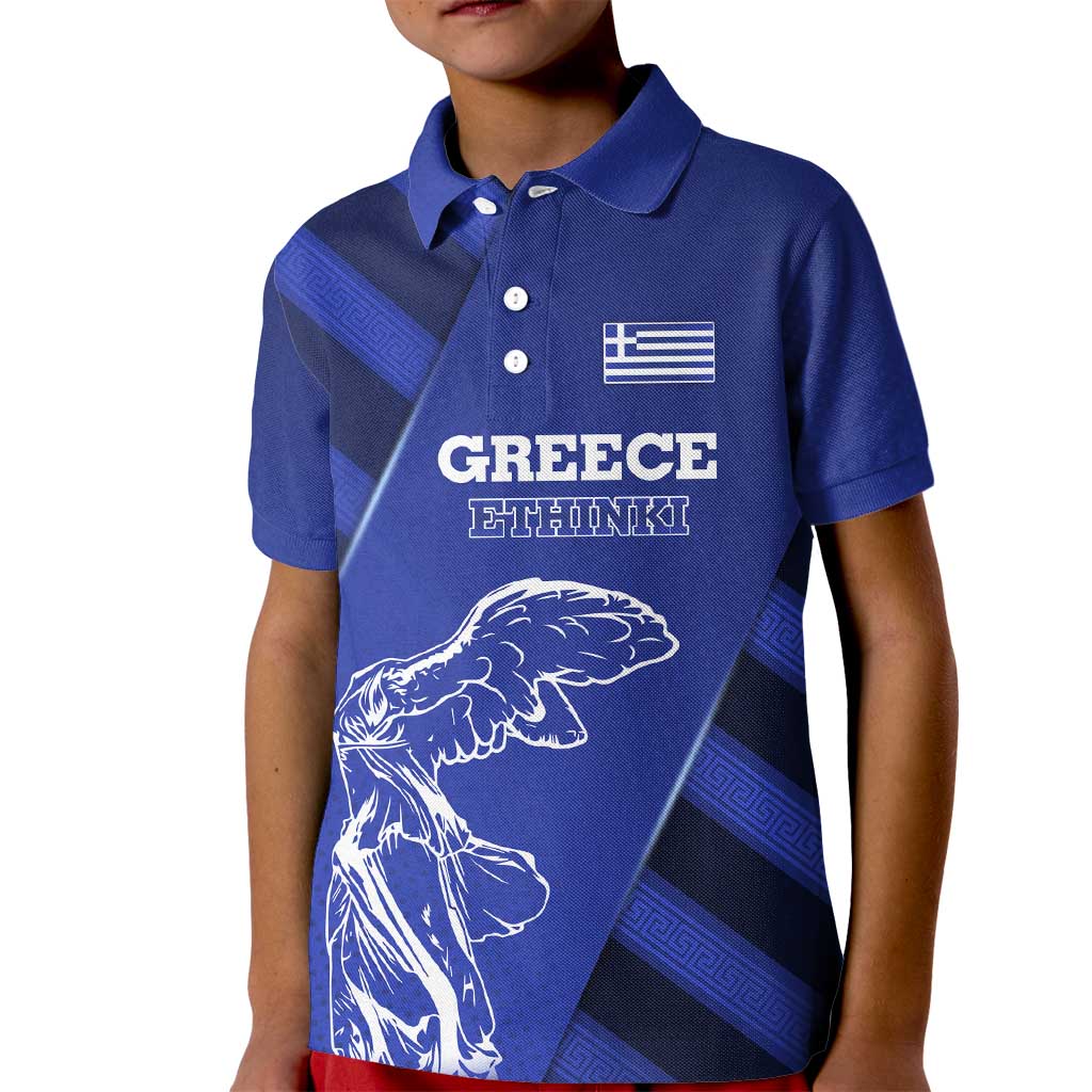 Greek Pride Kid Polo Shirt with Ancient Sculpture and National Map Graphic