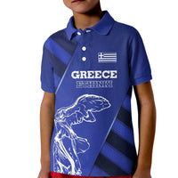 Greek Pride Kid Polo Shirt with Ancient Sculpture and National Map Graphic