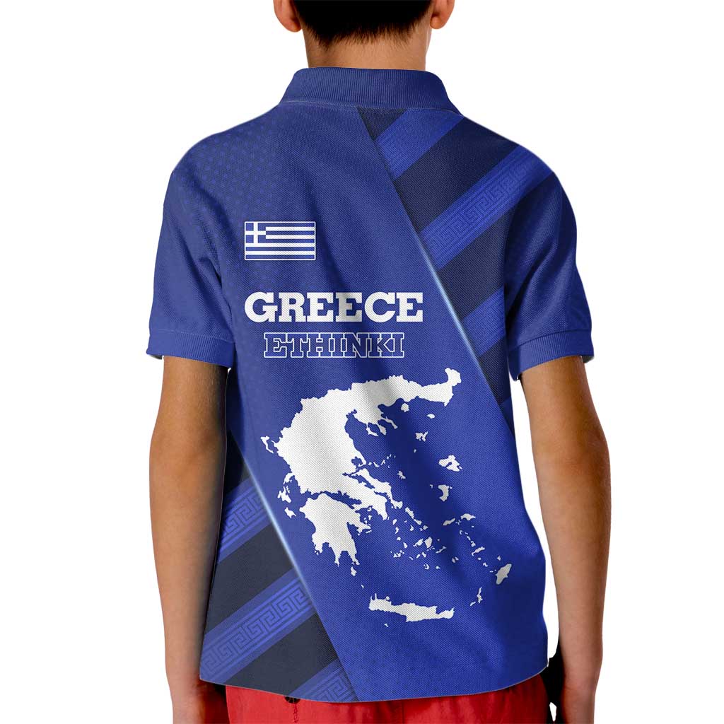Greek Pride Kid Polo Shirt with Ancient Sculpture and National Map Graphic