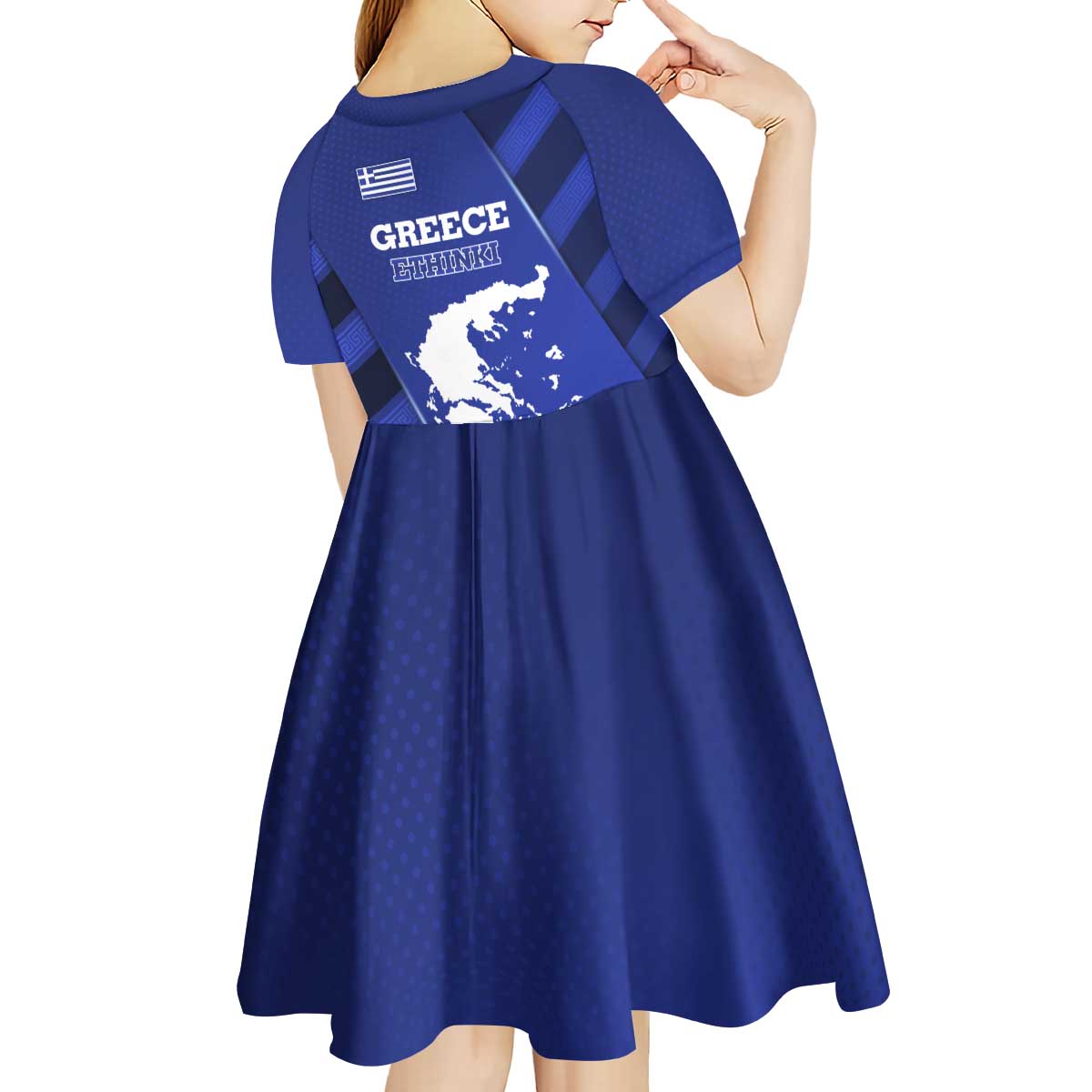 Greek Pride Kid Short Sleeve Dress with Ancient Sculpture and National Map Graphic