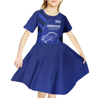 Greek Pride Kid Short Sleeve Dress with Ancient Sculpture and National Map Graphic