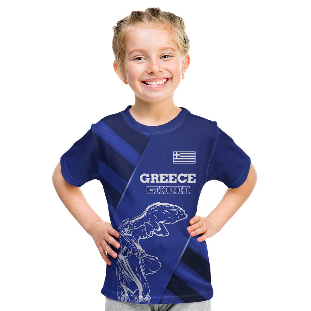 Greek Pride Kid T Shirt with Ancient Sculpture and National Map Graphic