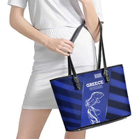 Greek Pride Leather Tote Bag with Ancient Sculpture and National Map Graphic