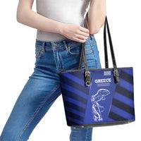 Greek Pride Leather Tote Bag with Ancient Sculpture and National Map Graphic