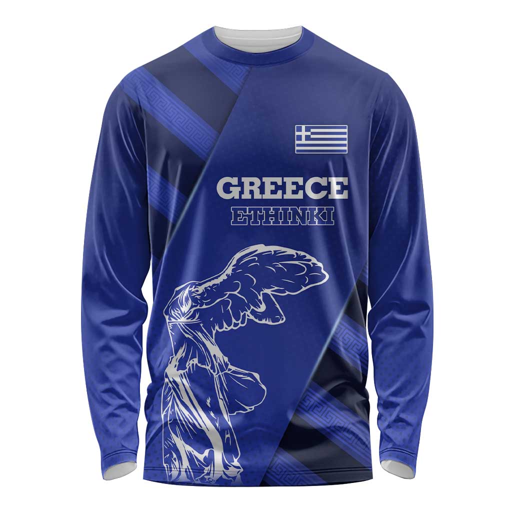 Greek Pride Long Sleeve Shirt with Ancient Sculpture and National Map Graphic