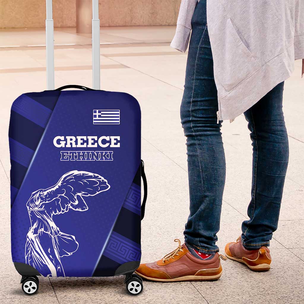 Greek Pride Luggage Cover with Ancient Sculpture and National Map Graphic