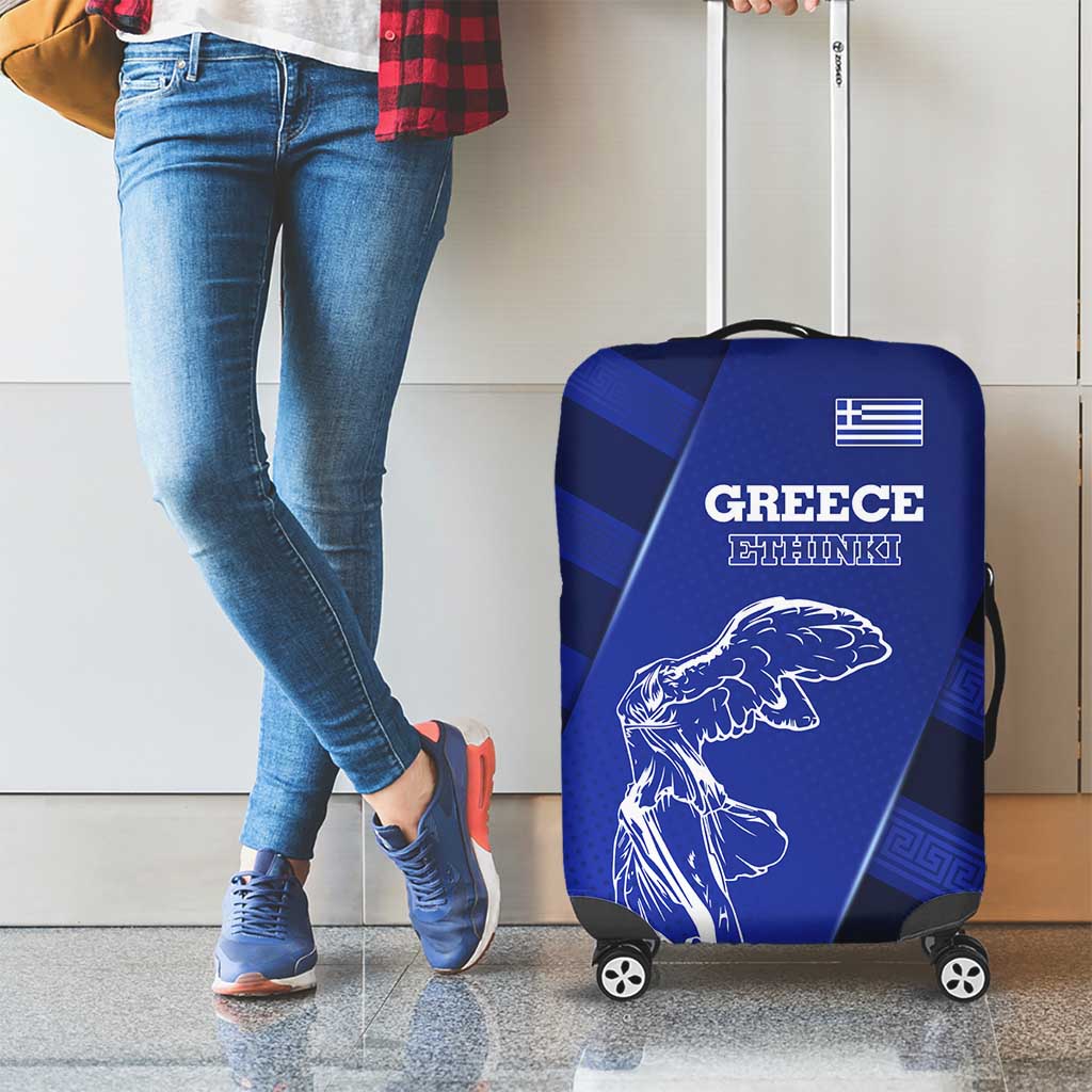 Greek Pride Luggage Cover with Ancient Sculpture and National Map Graphic