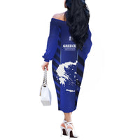 Greek Pride Off The Shoulder Long Sleeve Dress with Ancient Sculpture and National Map Graphic