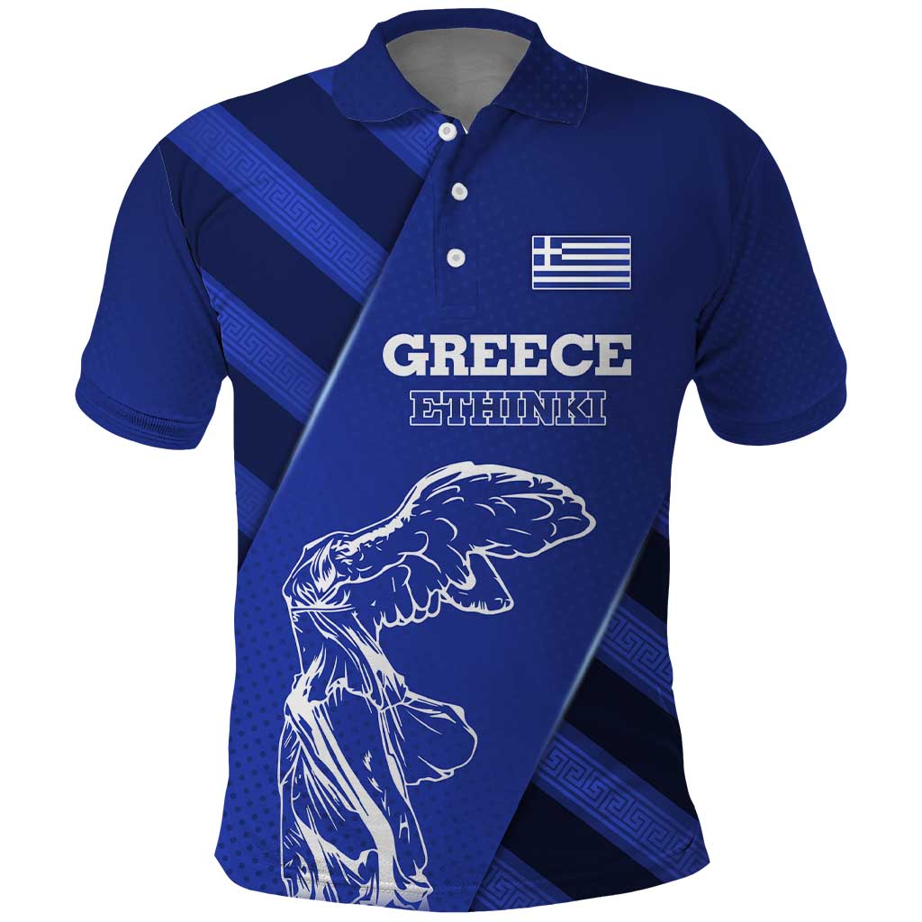 Greek Pride Polo Shirt with Ancient Sculpture and National Map Graphic
