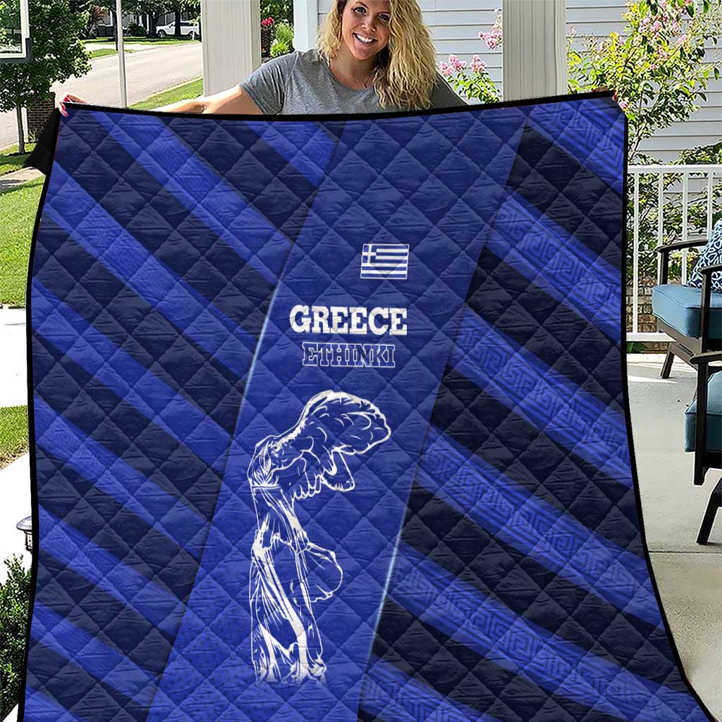 Greek Pride Quilt with Ancient Sculpture and National Map Graphic