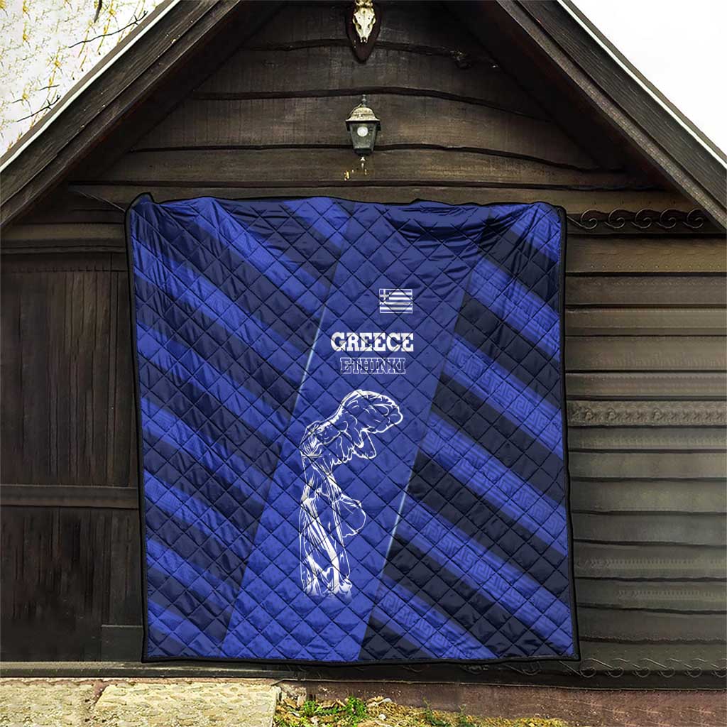 Greek Pride Quilt with Ancient Sculpture and National Map Graphic