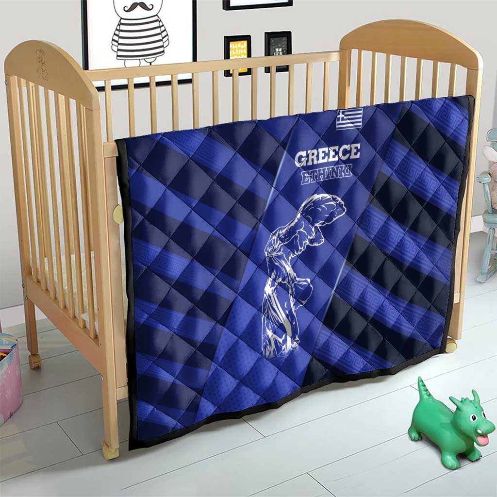 Greek Pride Quilt with Ancient Sculpture and National Map Graphic