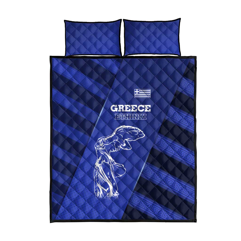 Greek Pride Quilt Bed Set with Ancient Sculpture and National Map Graphic
