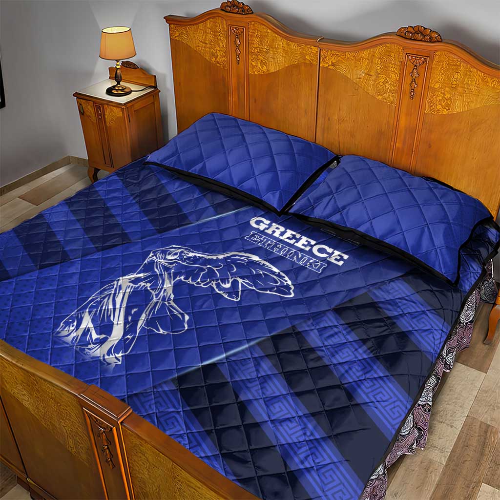 Greek Pride Quilt Bed Set with Ancient Sculpture and National Map Graphic